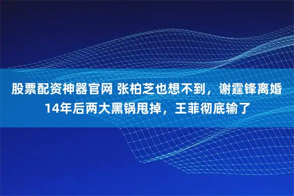 股票配资神器官网 张柏芝也想不到，谢霆锋离婚14年后两大黑锅甩掉，王菲彻底输了